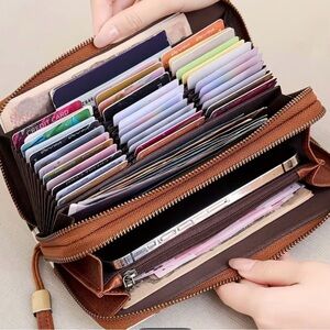 Women’s Brown Leather Accordion Style Card Holder Wallet,
